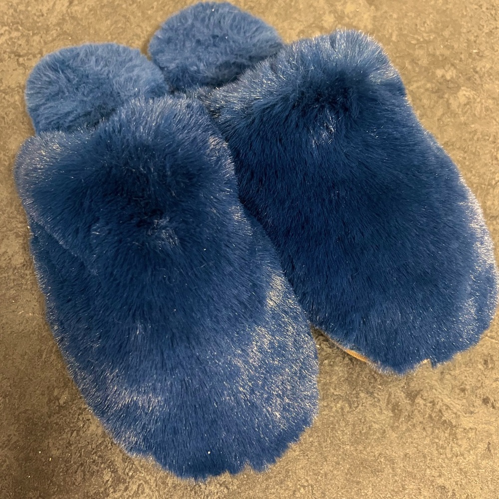 J.Crew Blie Faux Fur Slippers -NWOB